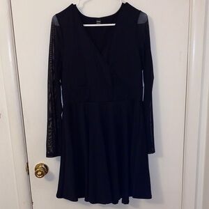 SHEIN Elegant Black Sheer Long Sleeve Dress